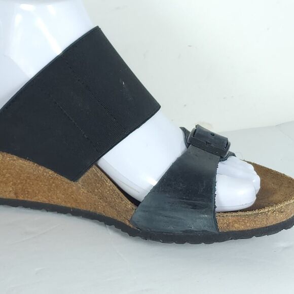 Birkenstock Papillio Women's Della US6 EU37 Black Leather Slip On Wedge Sandals - Picture 14 of 16